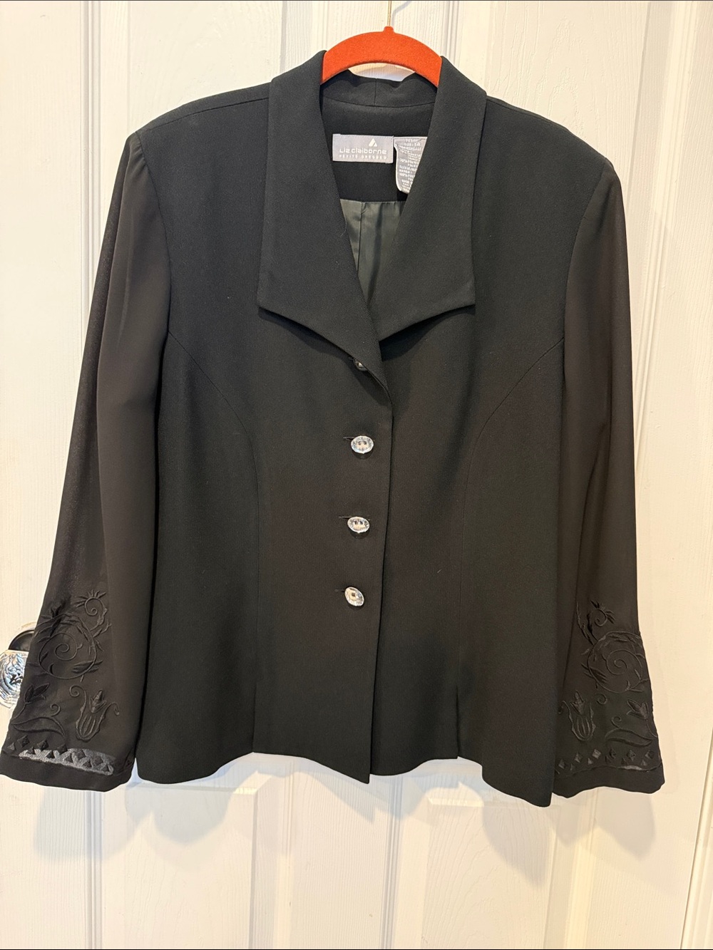 Vintage Liz Claiborne Black Embroidered Cuff Blazer Jacket